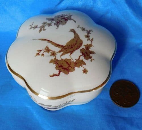 Royal Worcester Palissy trinket pot with lid golden pheasant Royale game bird
